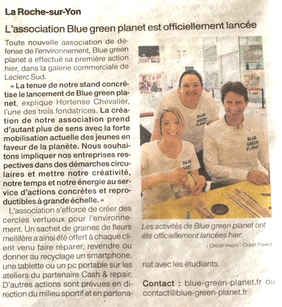 article ouest france blue green planet